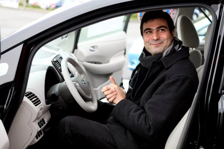 Olivier Chalouhi in his new Nissan LEAF