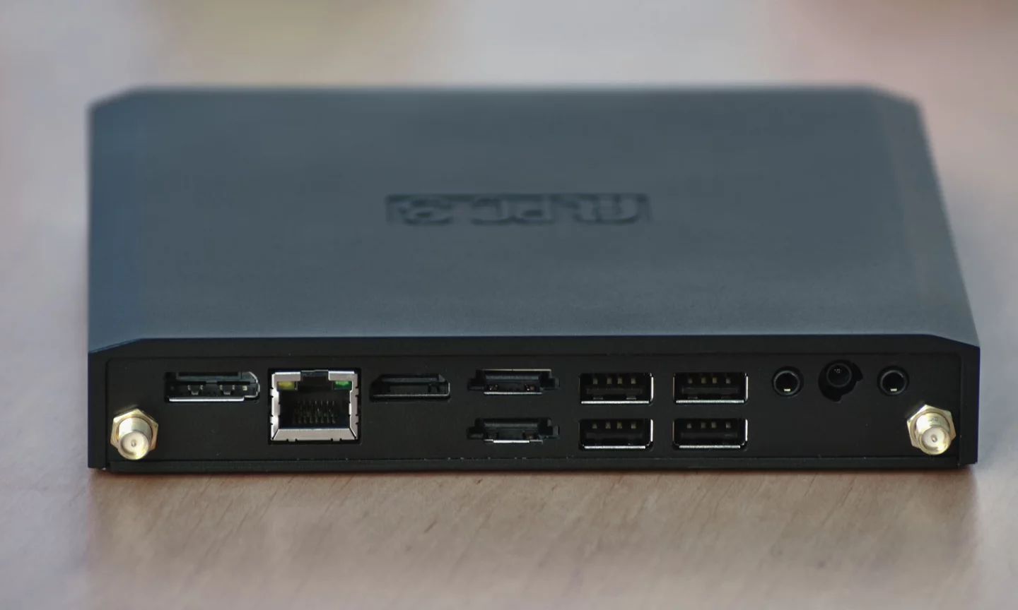 To the rear, the fit-PC3 has four USB 2.0 ports, a couple of USB 3.0 ports, Gigabit Ethernet, HDMI-out and S/PDIF audio