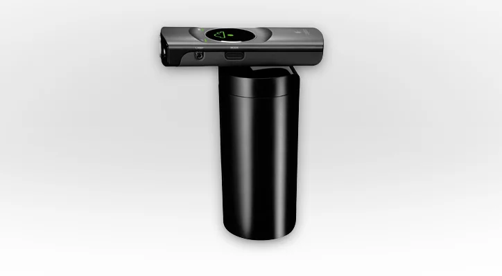 The Logitech Broadcaster Wi-Fi Webcam on its stand from the side