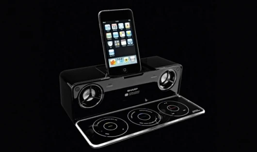 The Sharp DK-AP8 is finished in glossy piano black to match the look and feel of an iPod or iPhone
