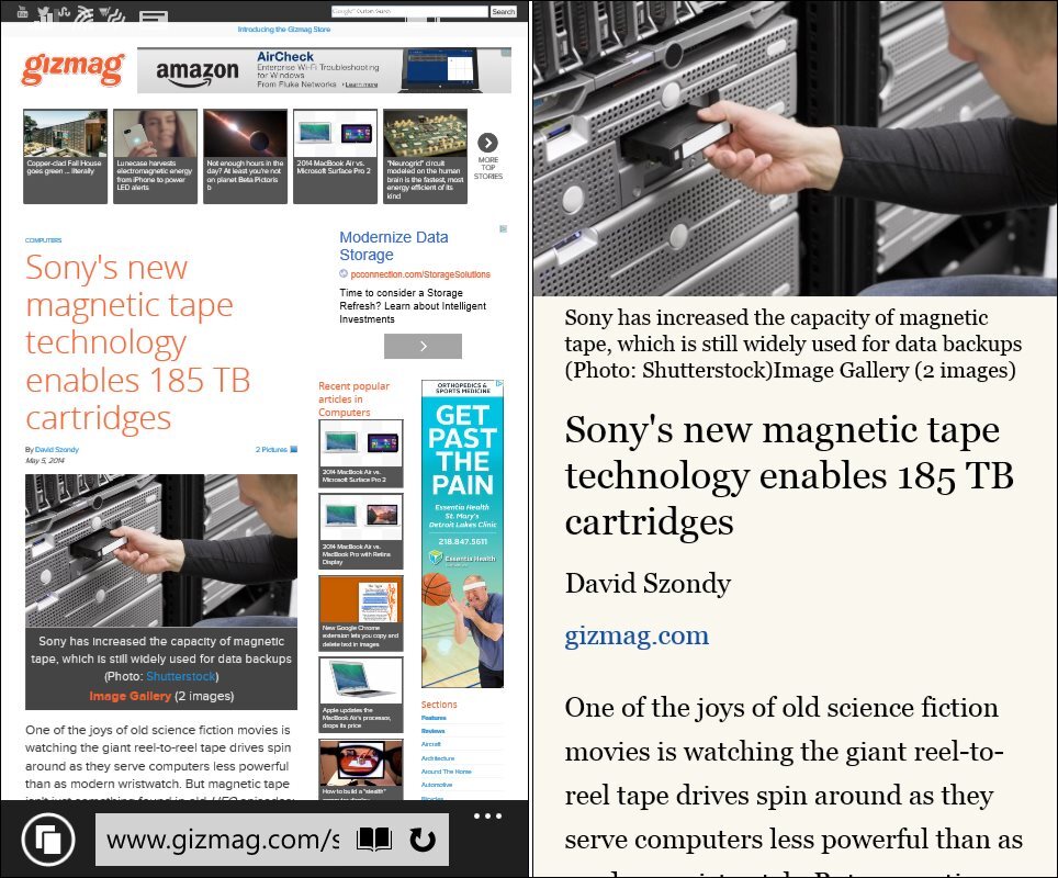 Reading View strips away extra clutter to make articles easy to read