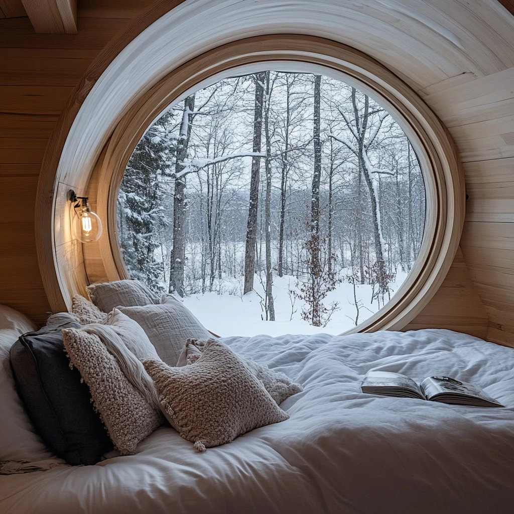 A central circular window stands out as the feature of the cabin