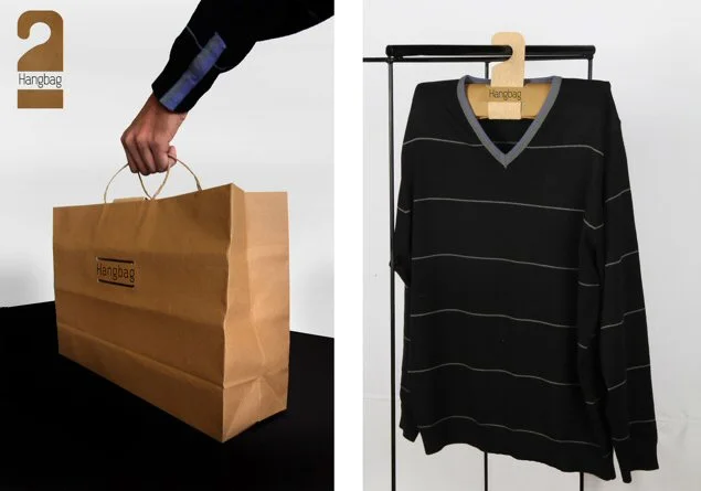 The Hangbag in both its forms, being used to first carry clothes and then to help store them