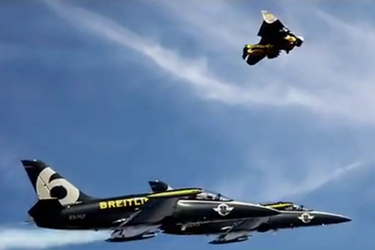 Jetman flying in formation with his bigger brothers
