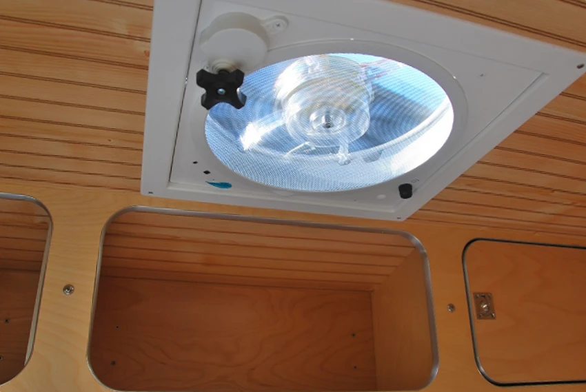 A ceiling fan provides ventilation