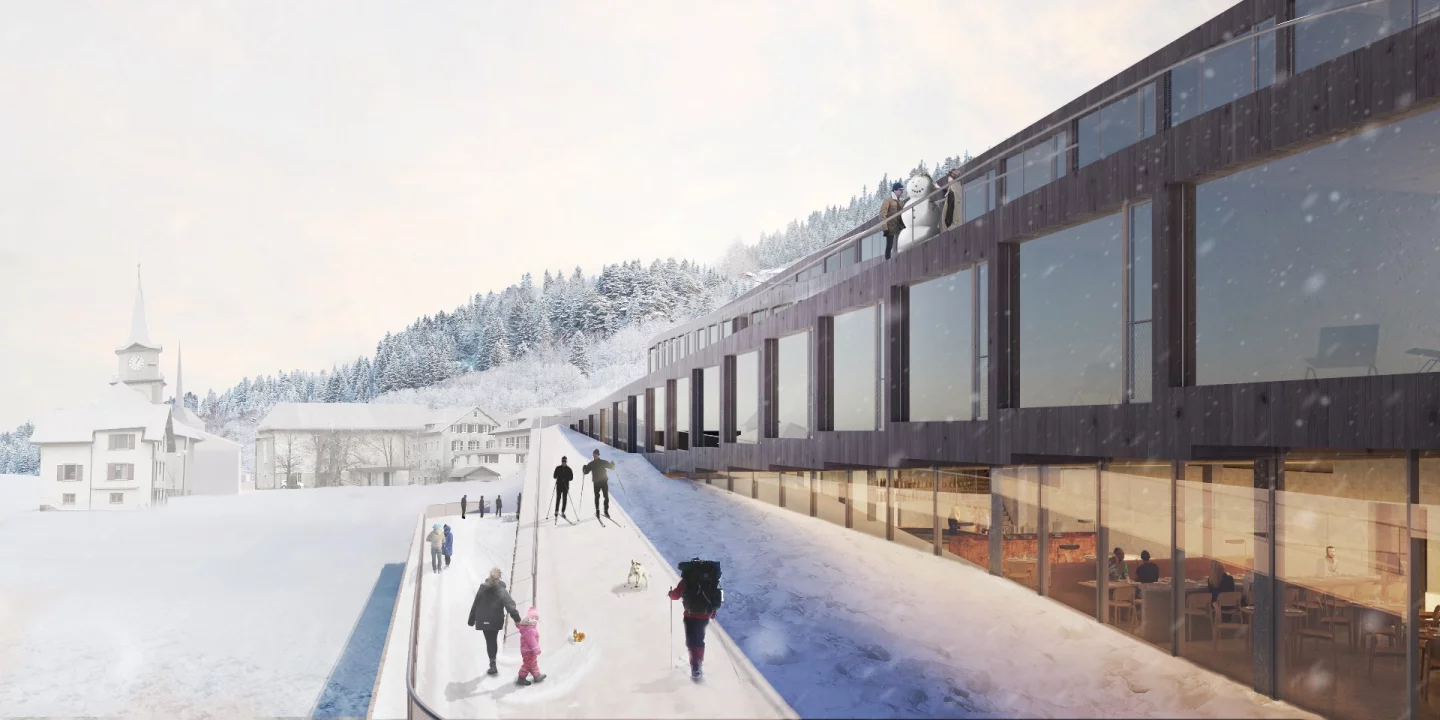 The Audemars Piguet Hôtel des Horlogers will enable guests to ski down its sloping terraces