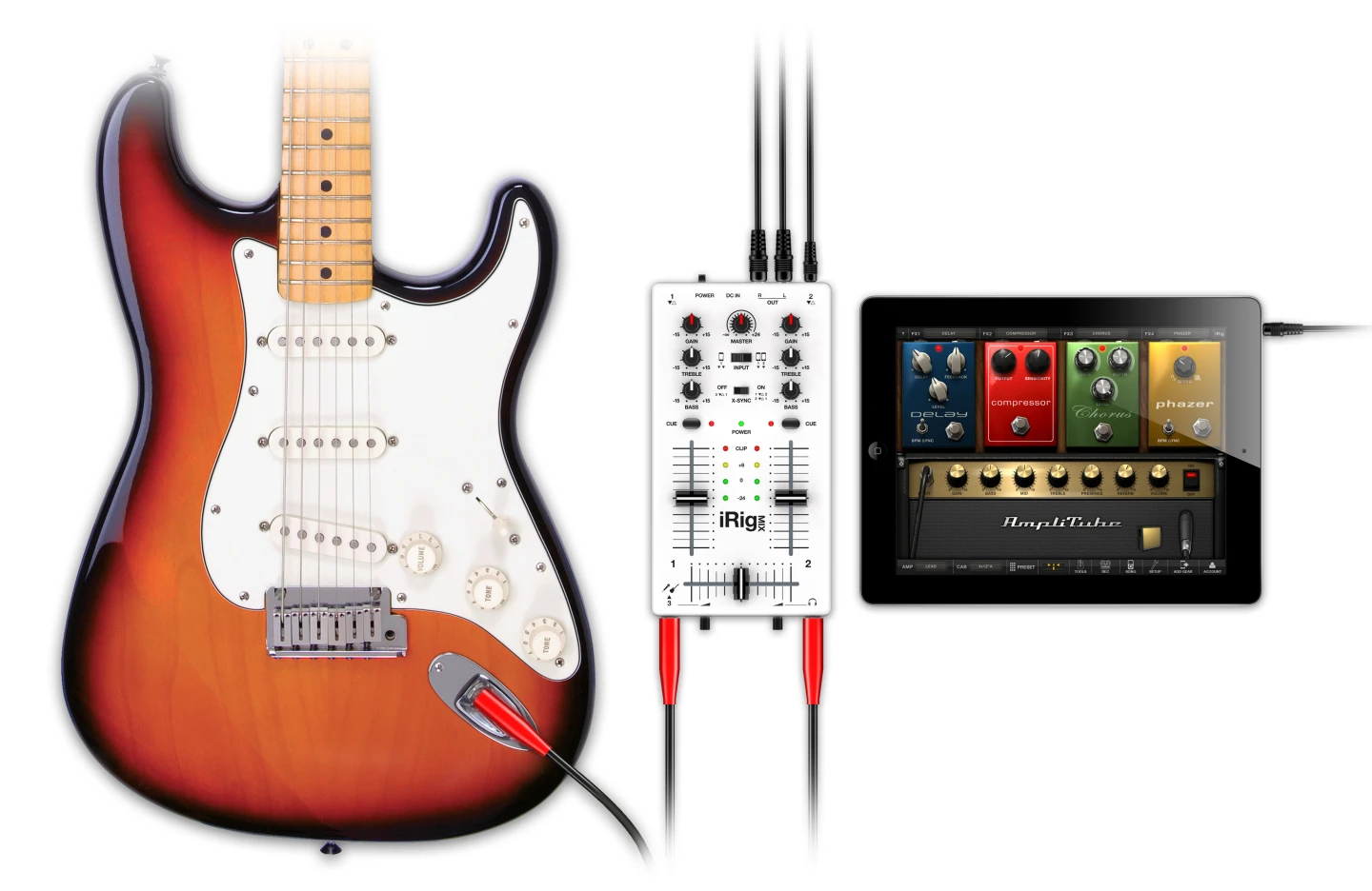 The iRig MIX also comes with the AmpliTube app, and can connect to a guitar via a 6.3 mm input jack with its own volume level control