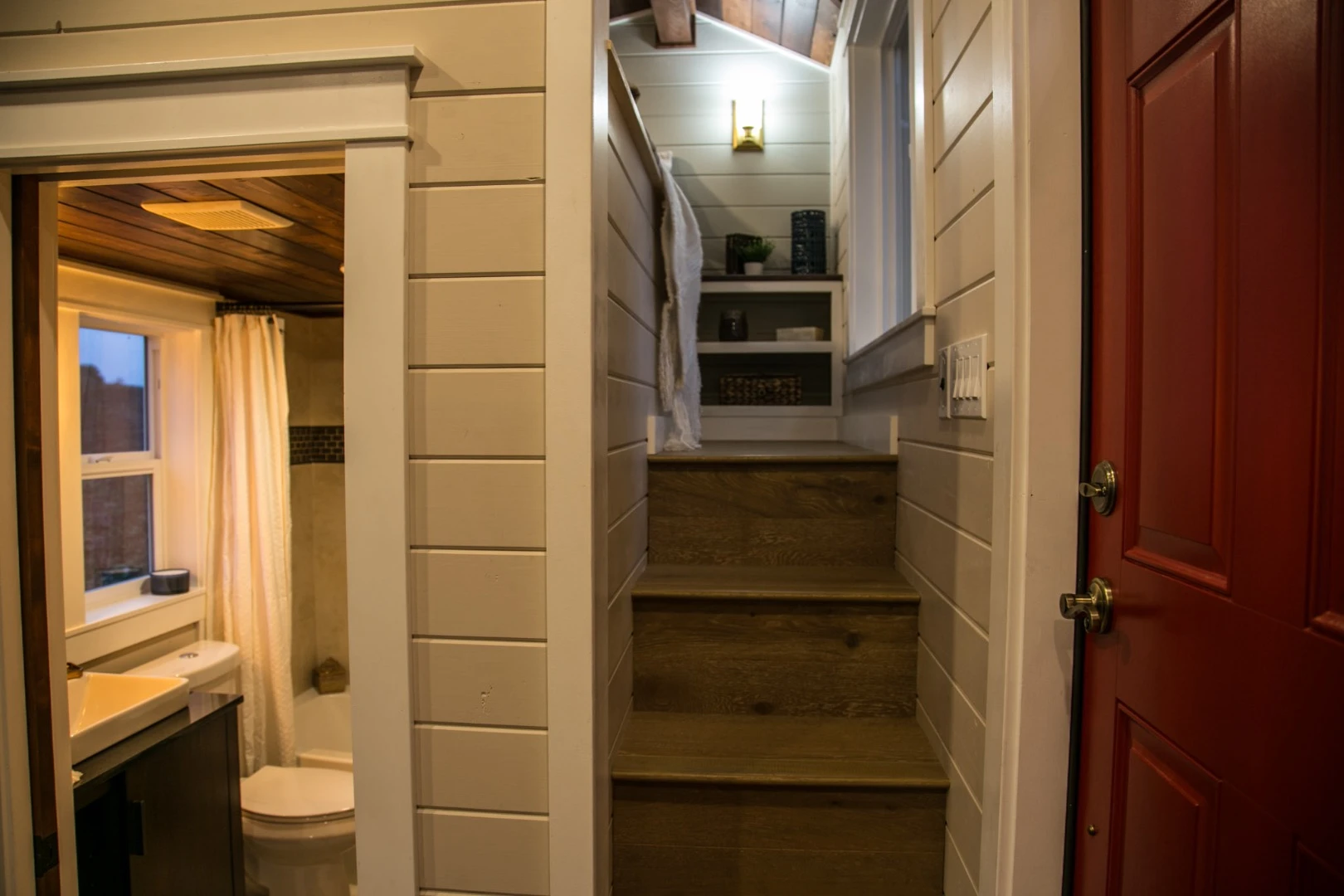 Stairs lead to the Theater Home's master bedroom