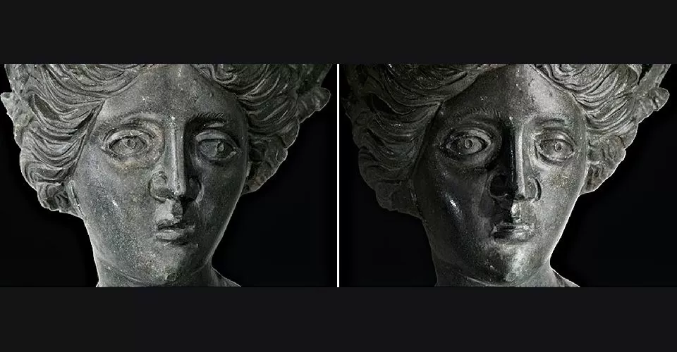Images of a statue from one piece of reflectance paper as seen with incident light from either side (Photo: University of California-Santa Cruz)