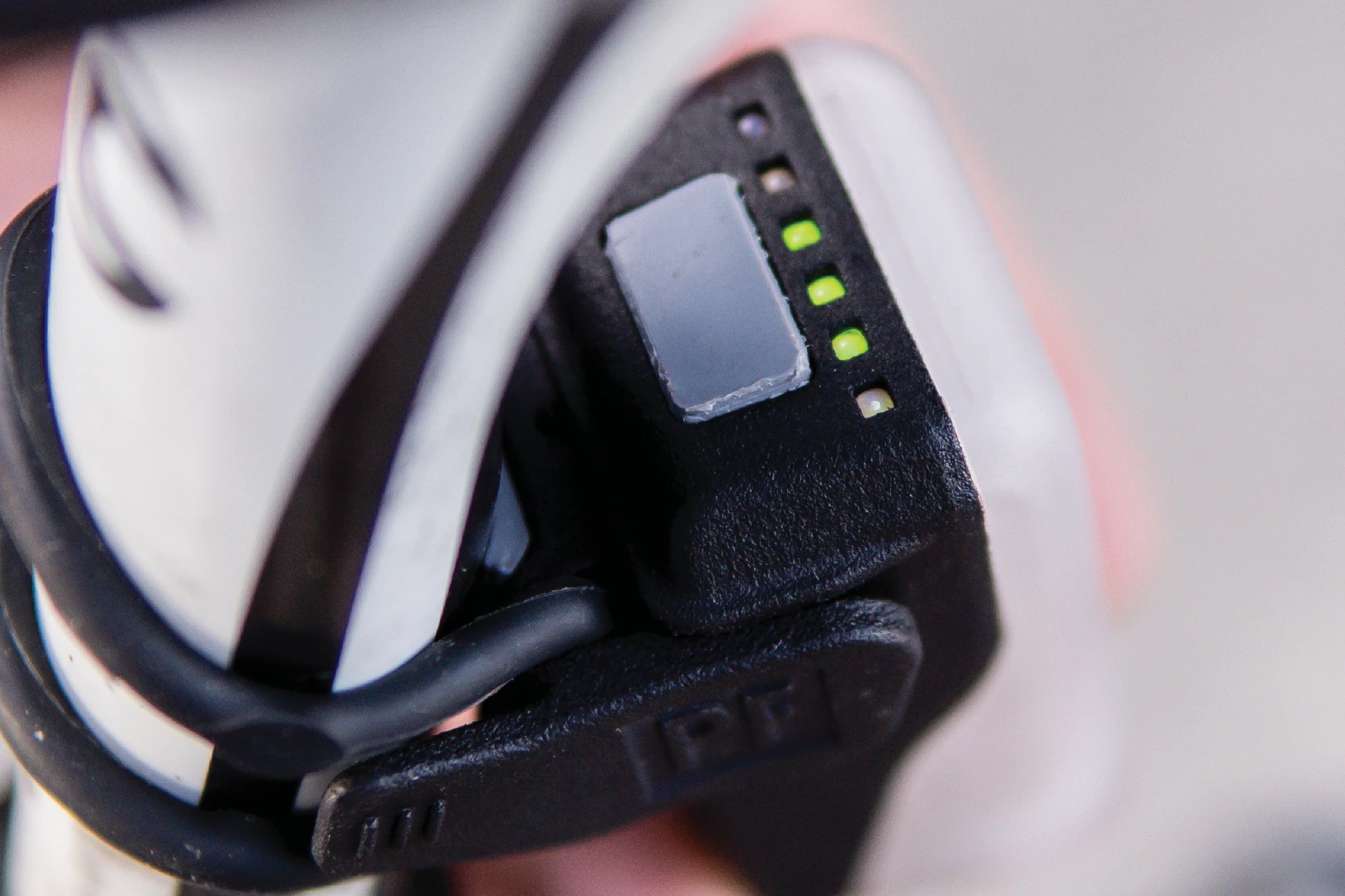 The Flock Light's battery charge level is indicated by a row of six green LEDs