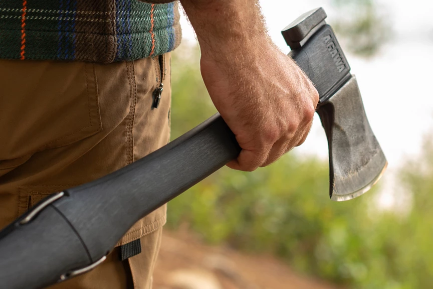 The ADK26 in axe mode, with the joint between its two handle sections visible at left