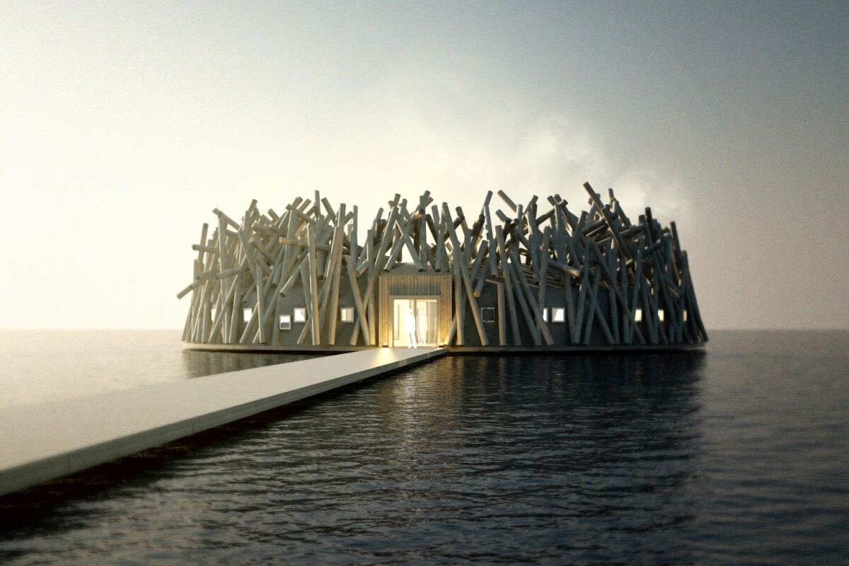 Because of the local climate, the Arctic Bath hotel will float freely on the surface in the summer, and then be frozen in place in the winter