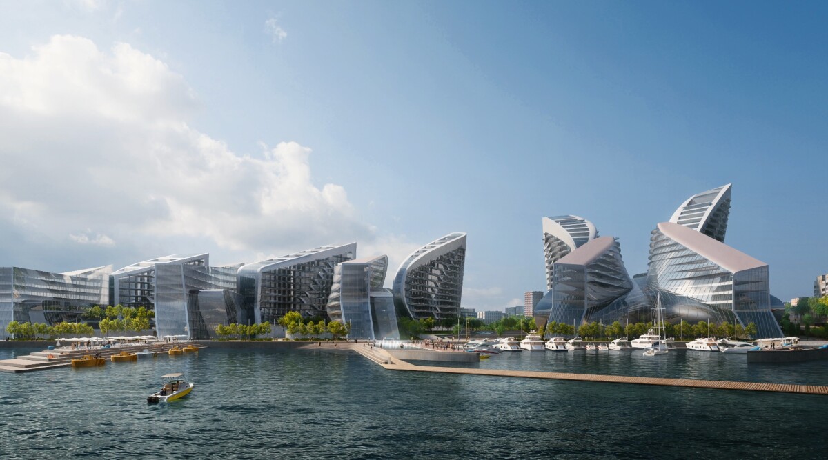 "Applying the concept of 'instancing' in which nine iterations of a single form evolve in a gradient across the site, the configuration of each building is established according its unique function, conditions and requirements," says Zaha Hadid Architects