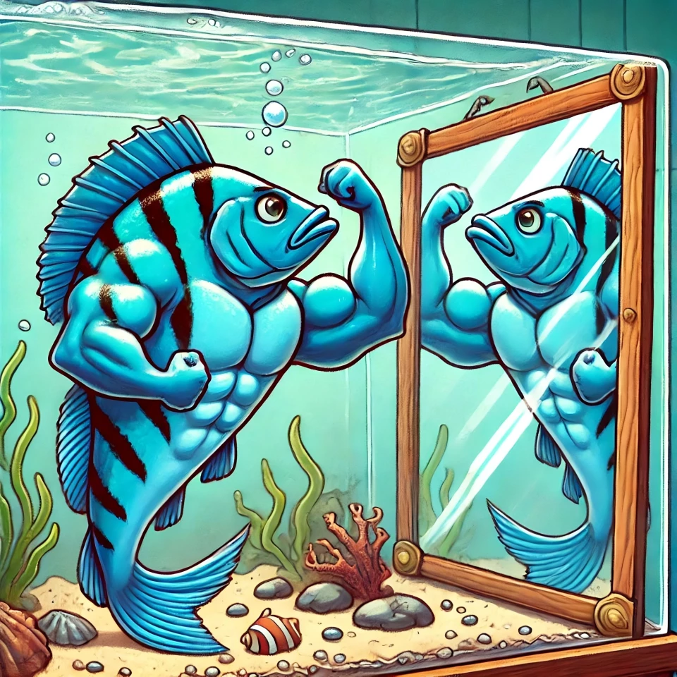 Possibly what a bluestreak is imagining when looking at itself in the mirror, in this silly generative cartoon that looks nothing like a bluestreak