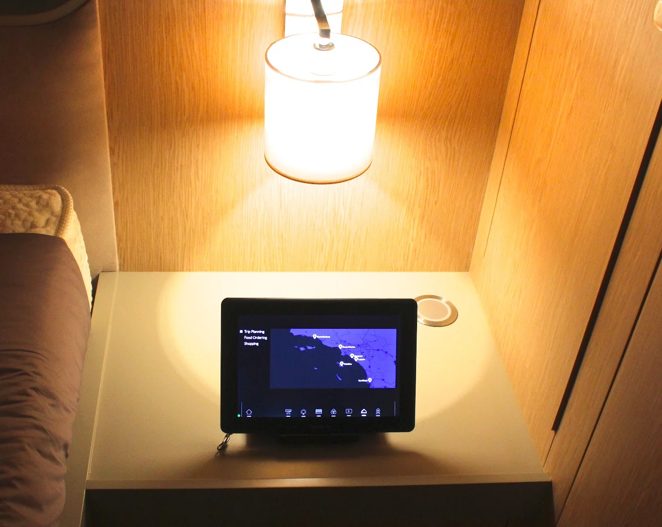 If two Smart Mirrors aren't enough, the master suite also has touchscreen displays on both sides of the bed