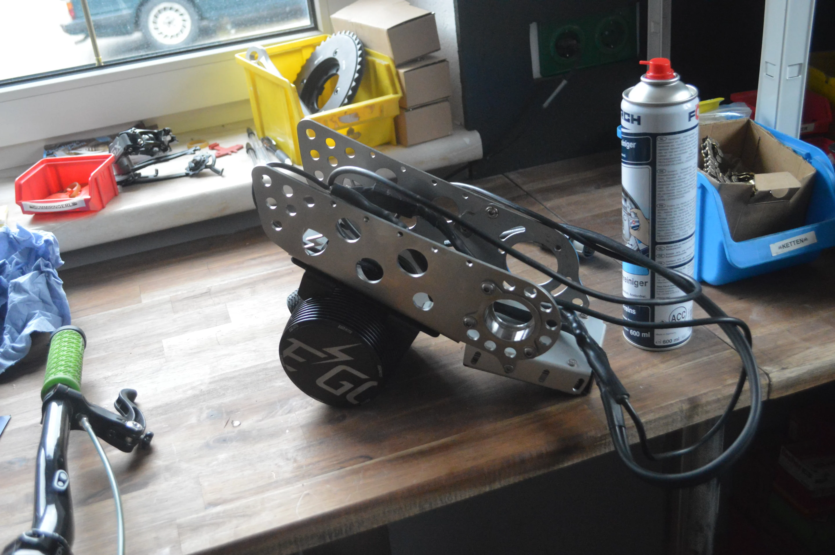 The EGO-kits hardware adds about 12 lb to the bike, not including the battery and backpack