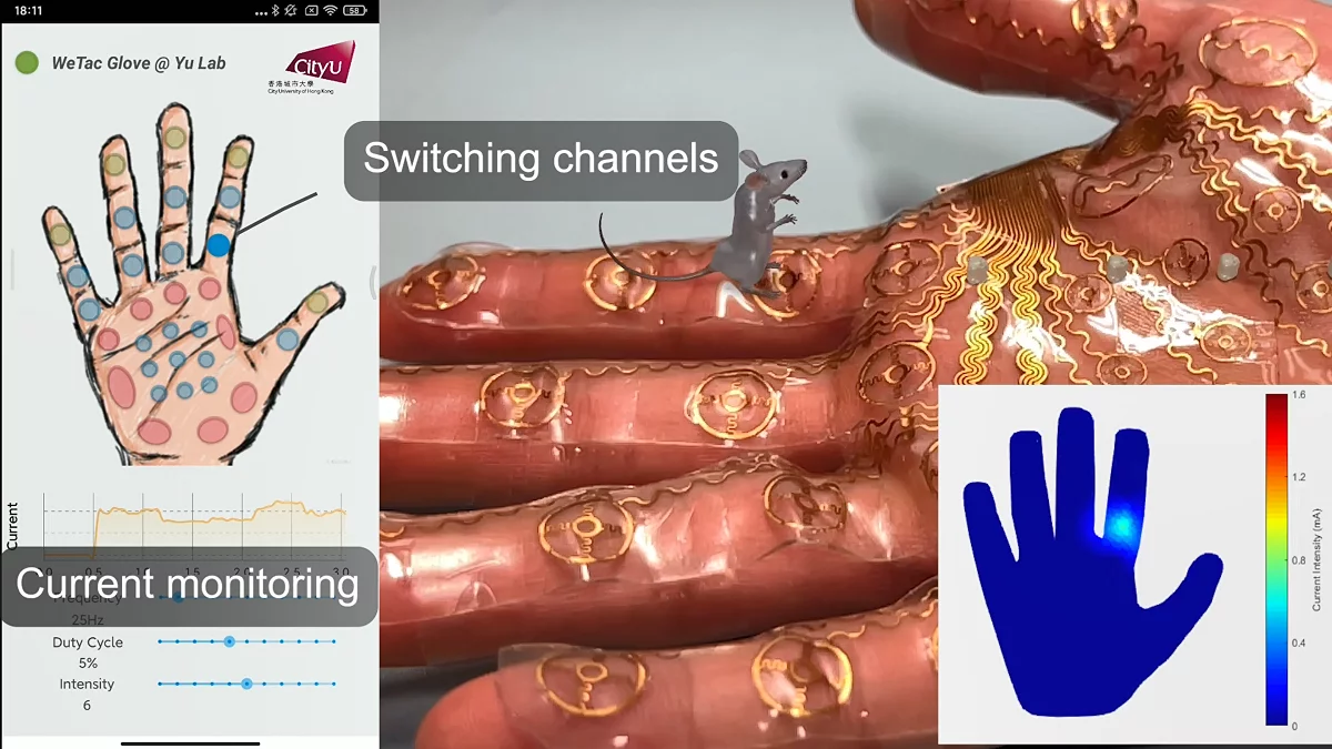 The WeTac wearable can transmit tactile sensations to a user to let them feel things like a virtual mouse walking across their hand