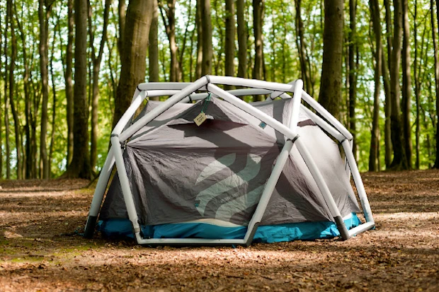 The inflatable geodesic "Cave" tent from Heimplanet