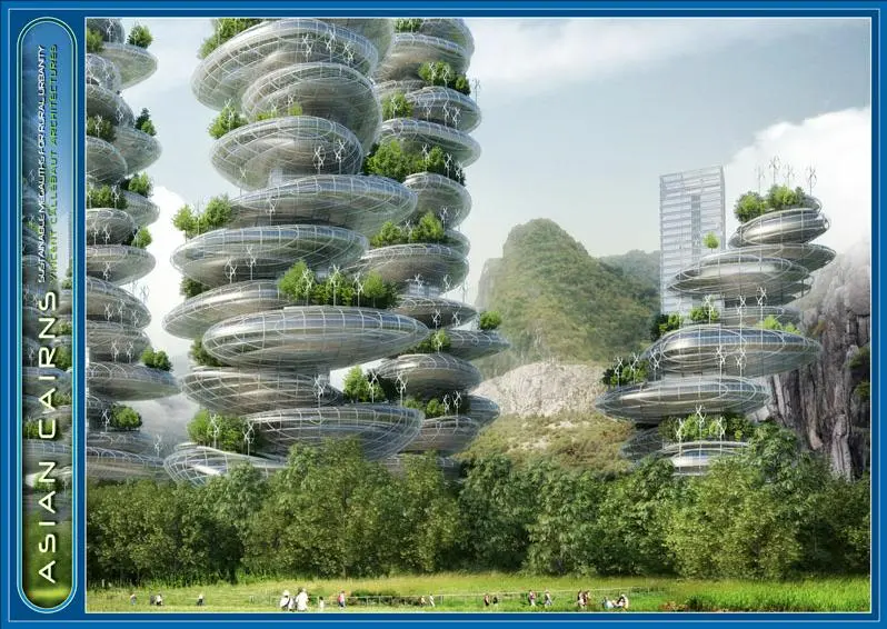 Tasked with creating an urban structure that addresses the growing population of Shenzhen while producing more energy than it consumes, VCA decided to model a set of six buildings after cairns - man-made stacks of small rocks typically built by hikers to mark trails