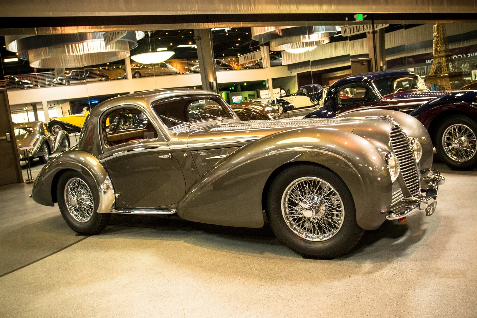 1937 Delahaye Type 145 V12 Coupe: originally built as one of four race cars that struggled to perform against the Mercedes cars of their day, this beauty runs a 5-litre V12 engine making 184 horsepower at 4,000 rpm, through a Cotal four-speed electric gearbox.
