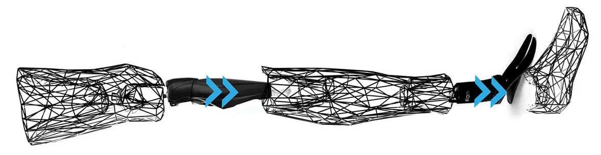 Using custom connectors 3D printed directly onto the prosthesis, off-the-shelf prosthetic components are inserted into the Exo leg, and it is securely assembled using a standard pyramid connector (Image: Will Root)