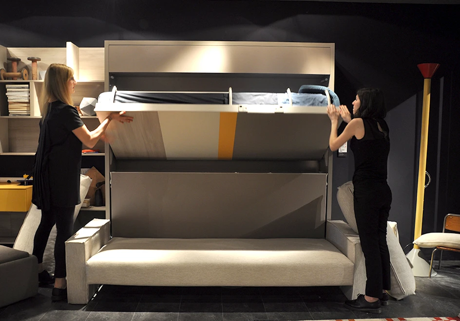 Kali Duo Sofa features an elevated single bed which is hidden within the wall