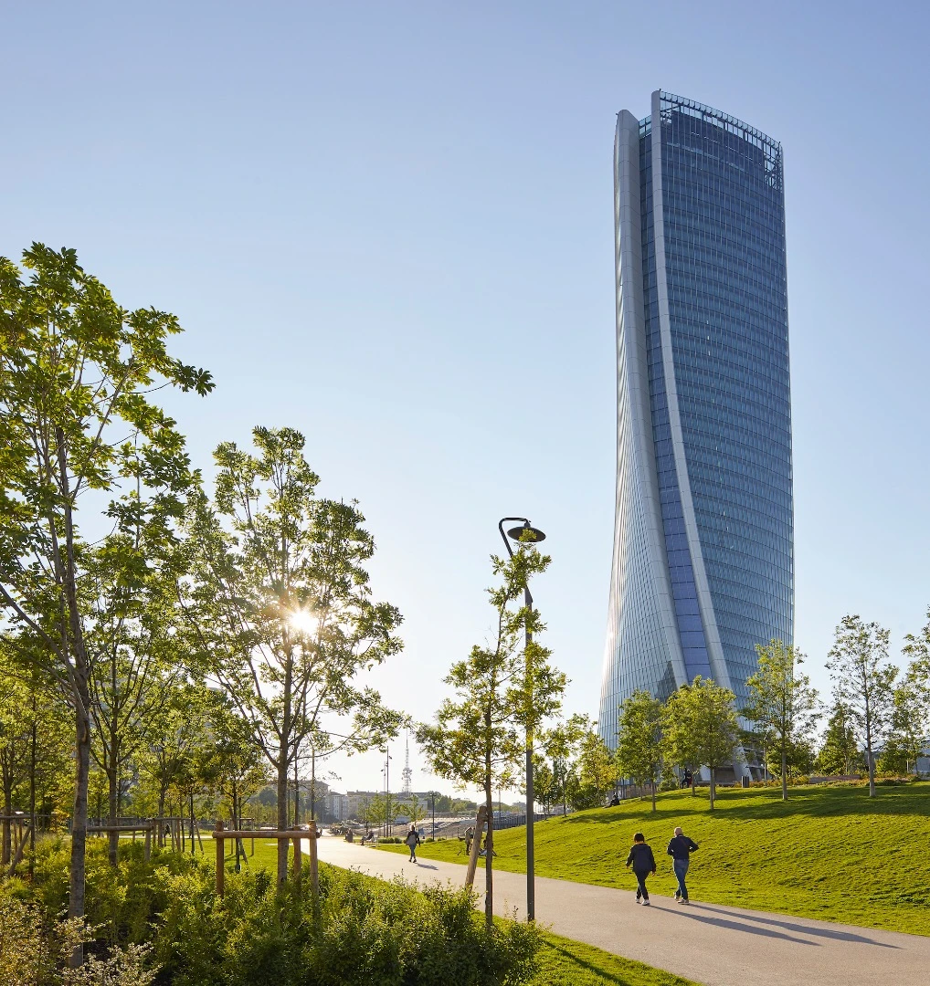 The Generali Tower rises to a height of 170 m (557 ft)