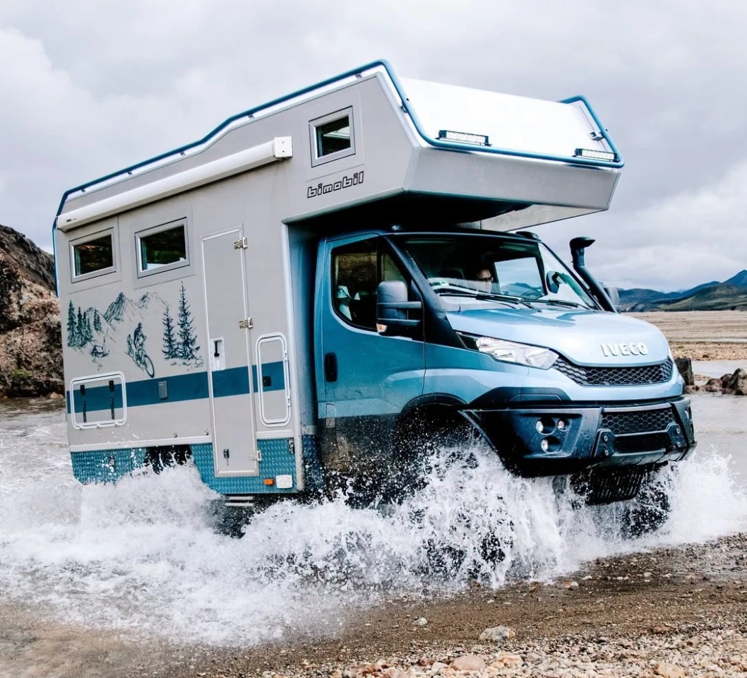 Okay, we cheated here. Bimobil didn't have any good action photos of the Land Cruiser EX 270 getting down and dirty, but here's the Iveco-based ST 702 going for it in Iceland