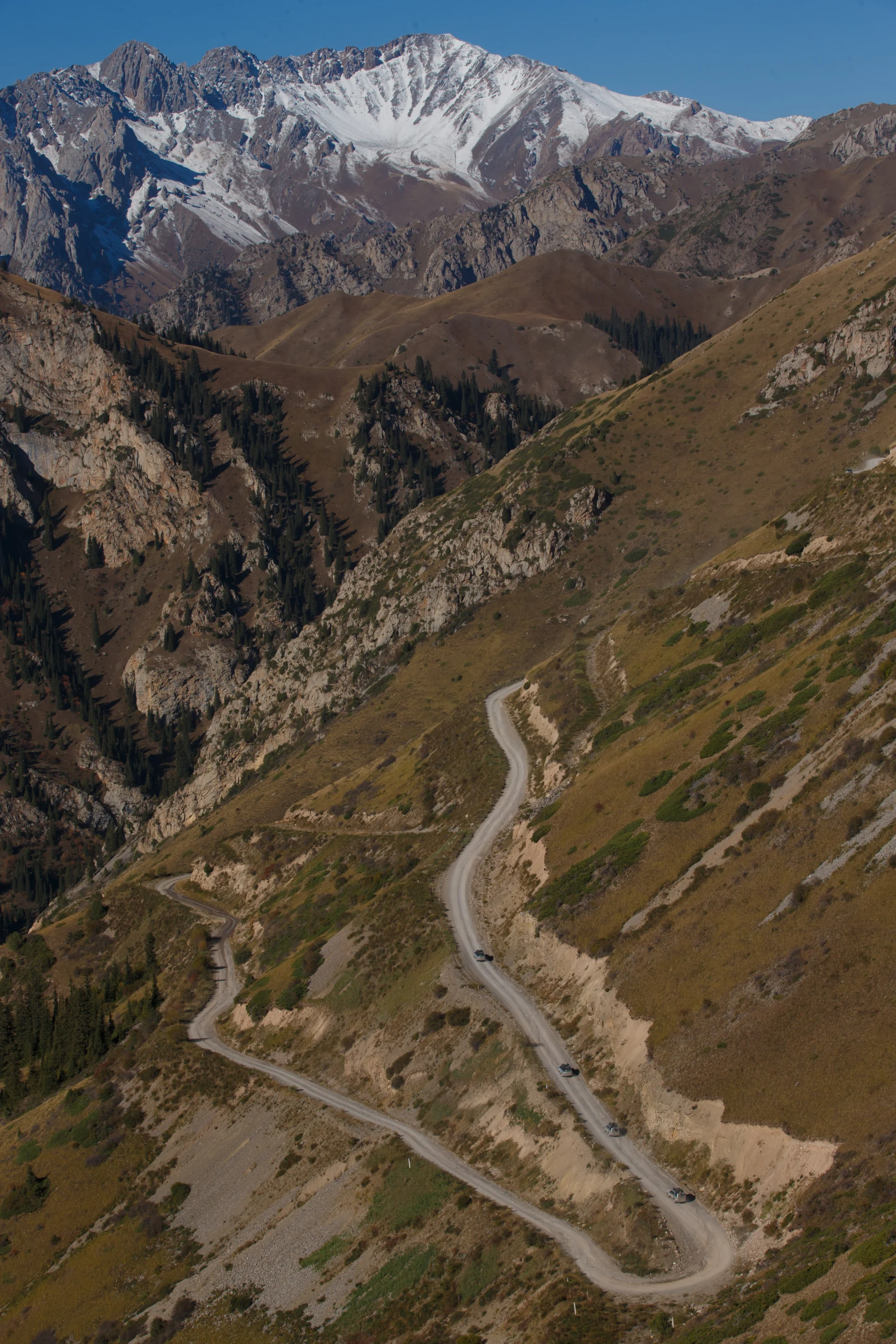 The Land Rover convoy climbed up sketchy mountain switchbacks