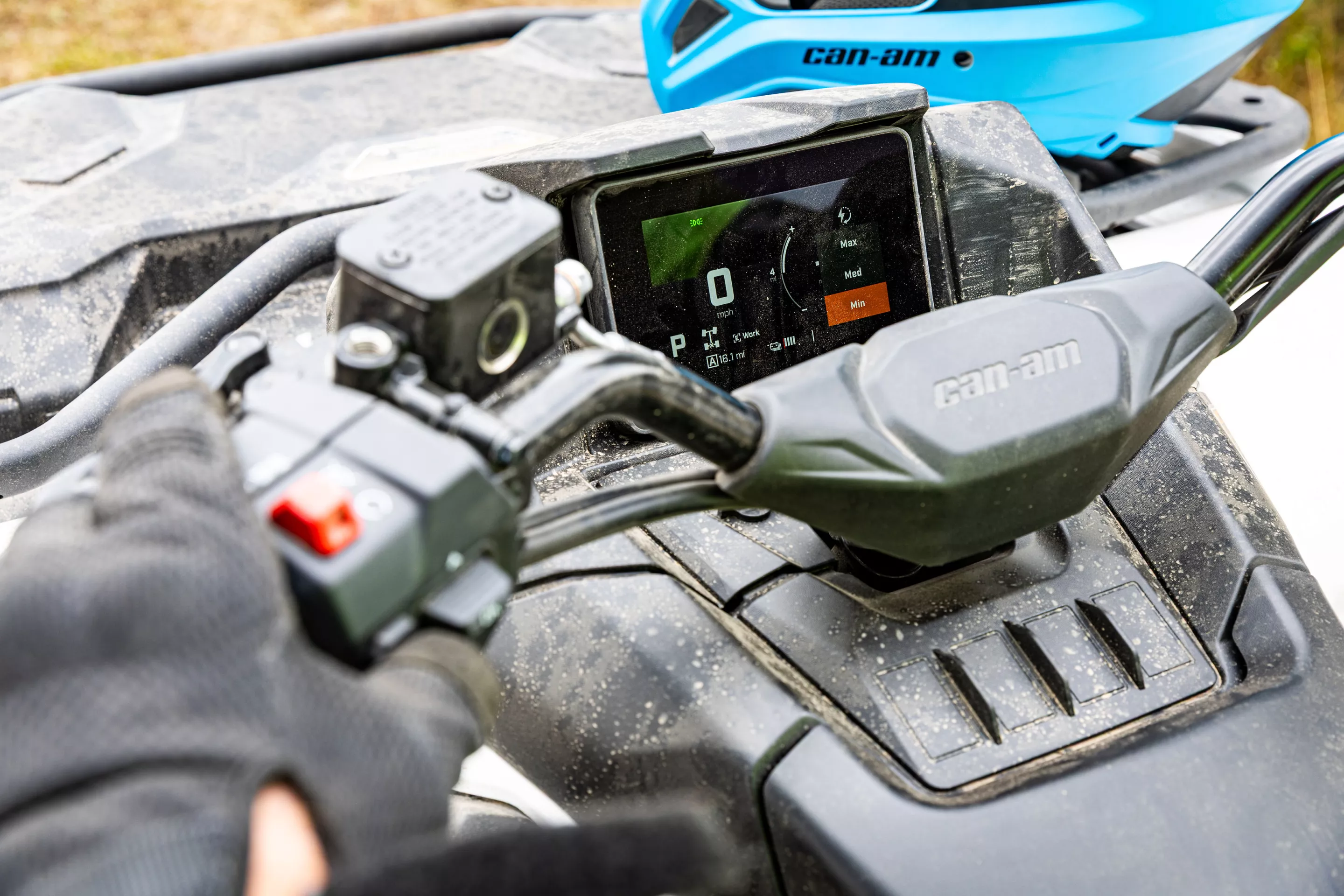 Controls on the 2026 Can-Am Outlander Electric are mostly the same as what's found on the 850 and 1000R models, but the center screen is new and debuts on this EV model