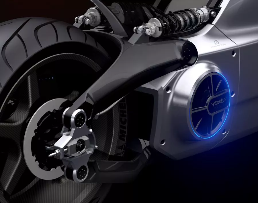 Close-up view of the rear suspension and wheel (Photo: Voxan Motors)