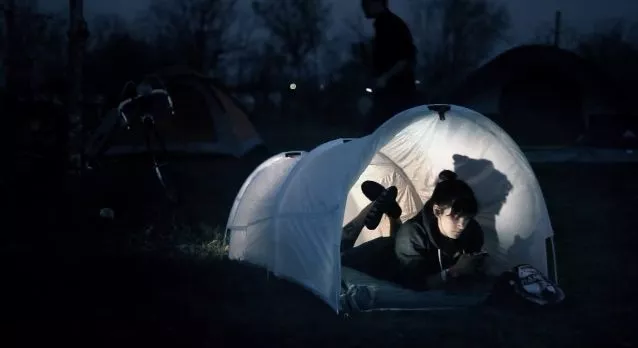The one-person tent is made from Glad ForceFlex garbage bags