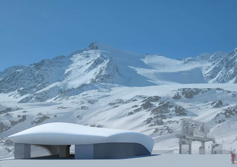 The cable car transports visitors over two kilometers (1.24 miles) and 600 altitude meters (1968 ft.) to the top of the glacier (Image: Pitztaler Gletscherbahn)