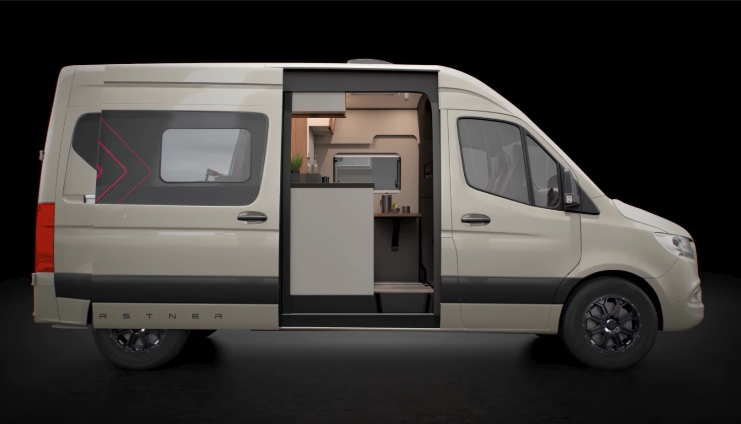 The Habiton looks like any other 590-cm-class Sprinter camper van when the door first opens but reveals itself to be a comfy transformer
