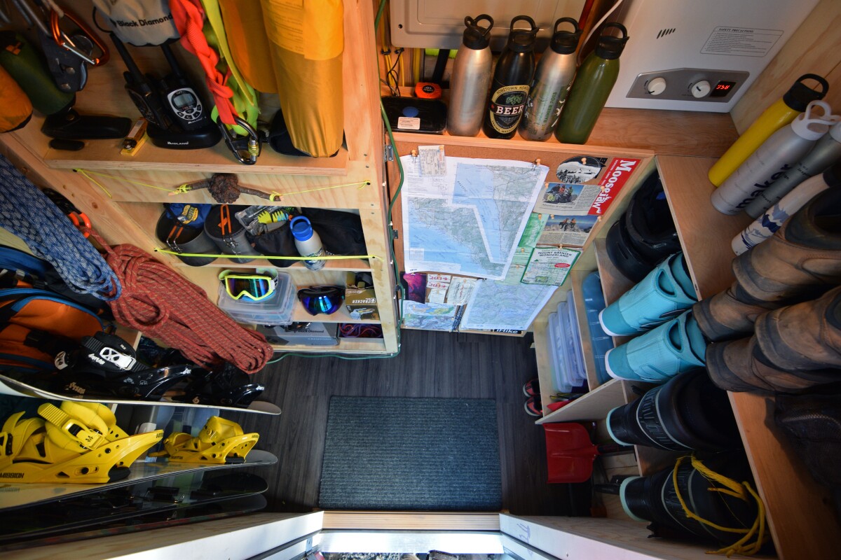 Top-view shot of the gear room