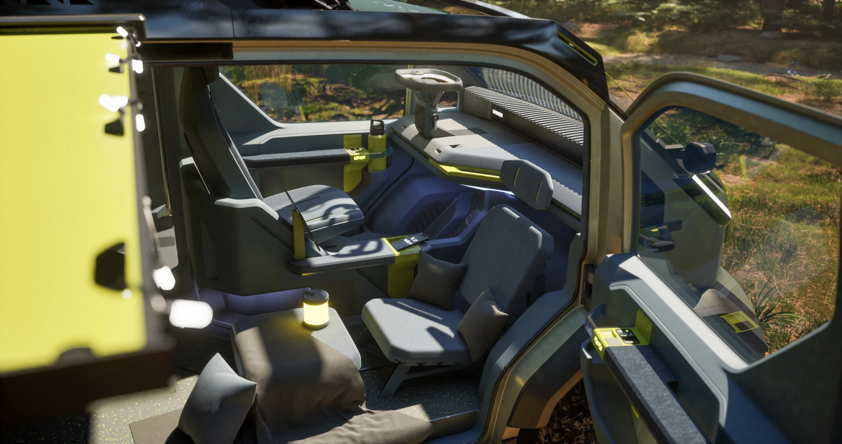 That seat looks more like a removable chair than the usual swivel RV seat, but the van would presumably include at least one passenger seat to make it a two-sleeper – no reason to make it a solo