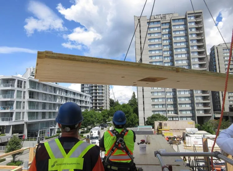 Structurally, the tower comprises a mass timber superstructure and concrete base and stairwells