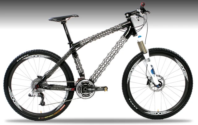 The Delta 7 Arantix mountain bike, featuring carbon fiber/Kevlar IsoTruss tubes