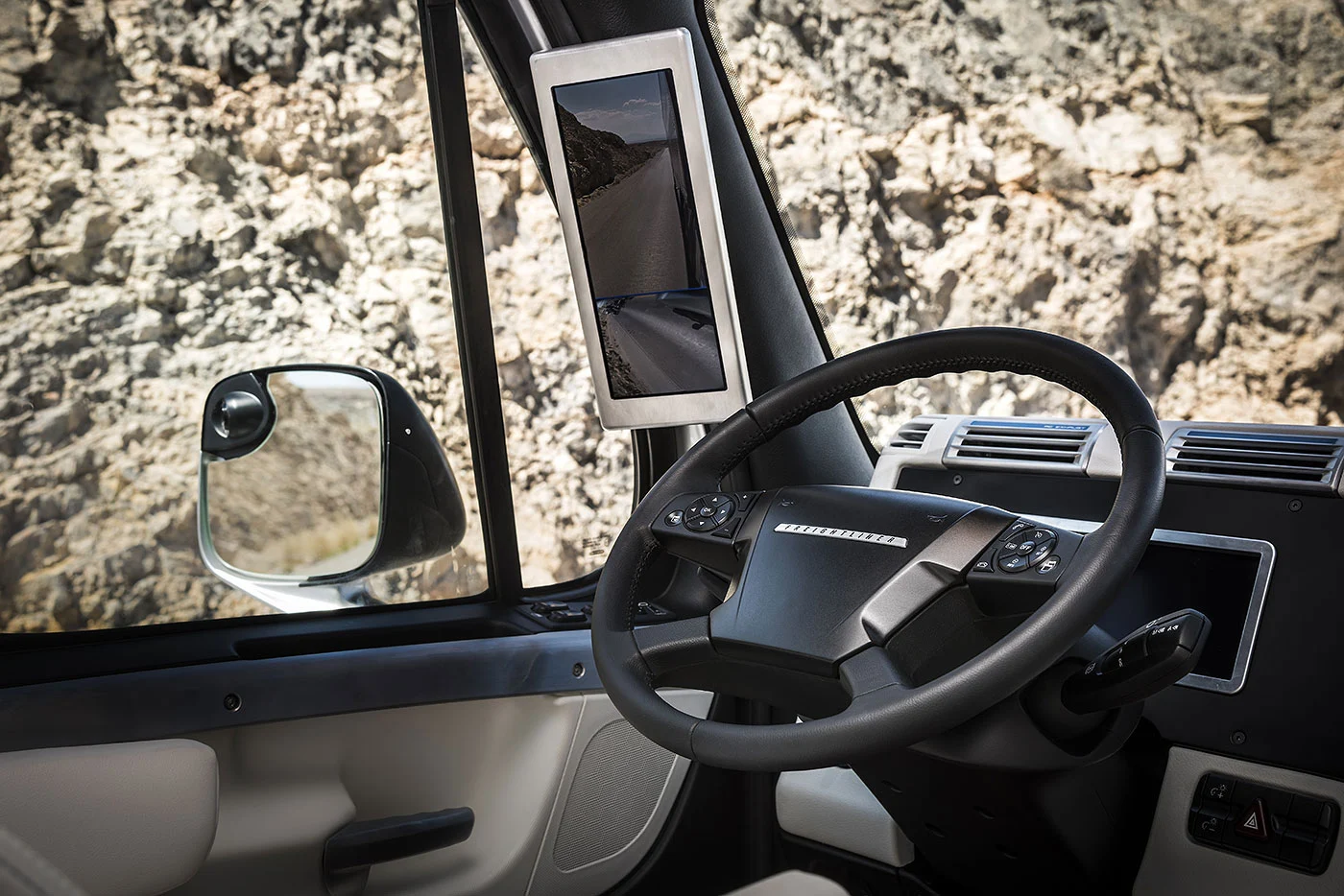 The Freightliner Inspiration uses video displays instead of mirrors