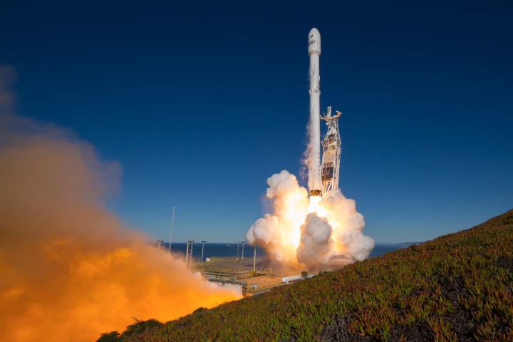 The Falcon 9 rocket takes off from Vandenberg Air Force Base, California