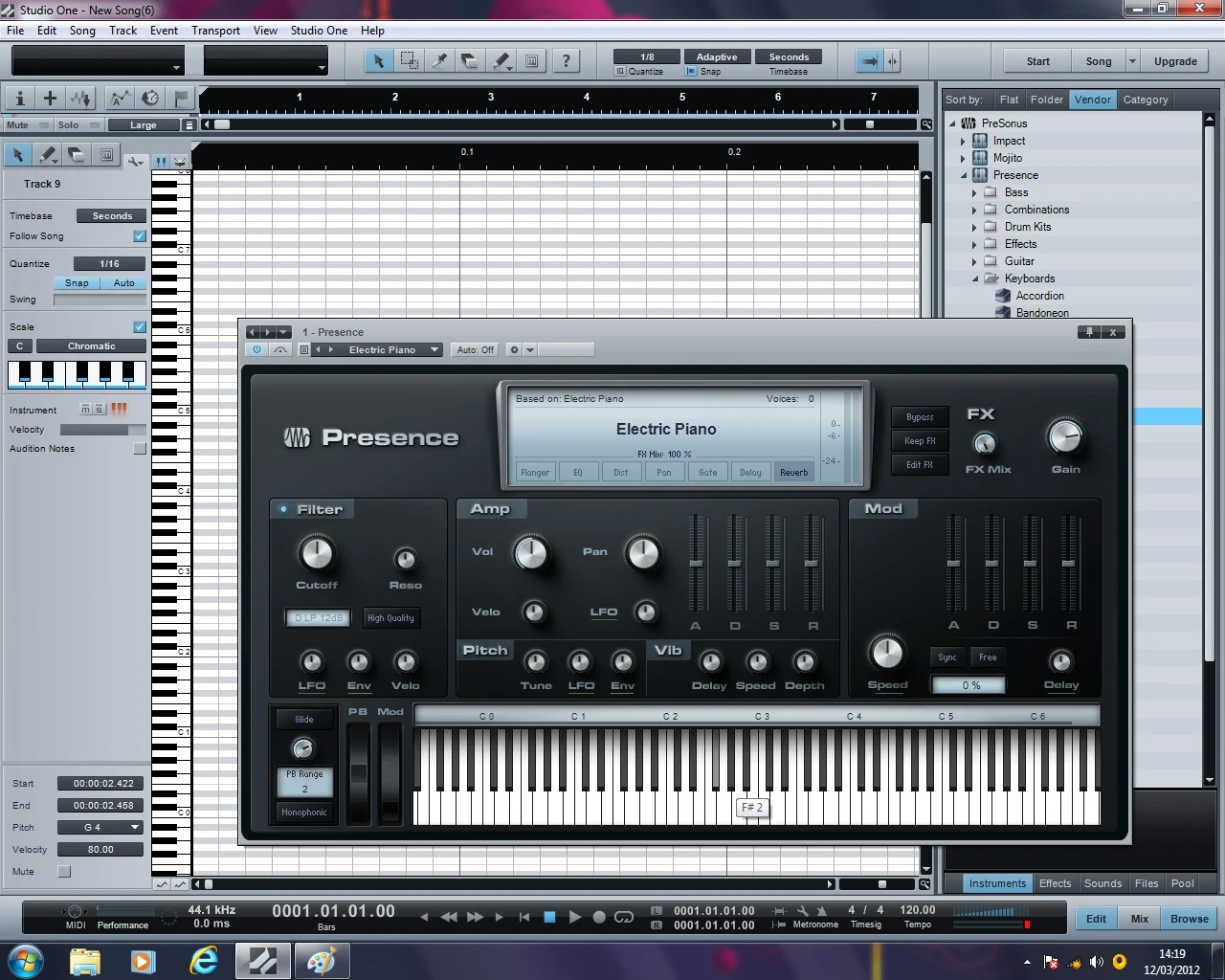 One of the virtual instruments available in Studio One
