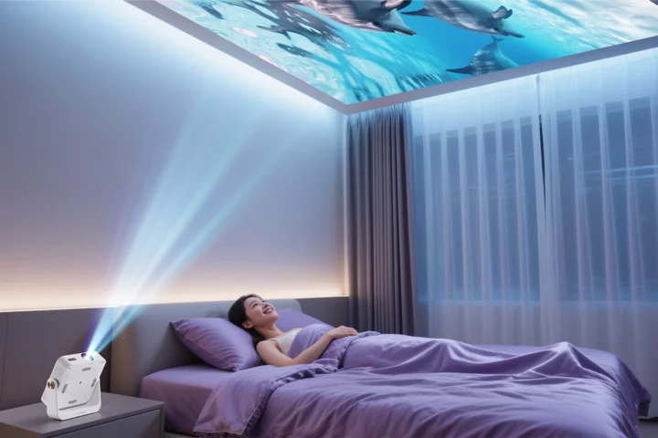 In addition to throwing Full HD visuals to wall or ceiling, the Honor Choice AI Air projector also tracks a pen-like input so users can doodle in the projected rectangle without leaving a mark