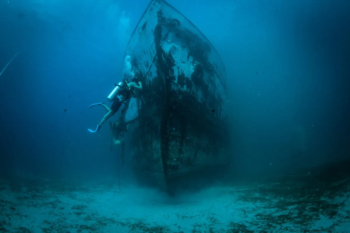 Shot taken soon after the ship was sunk in April 2017