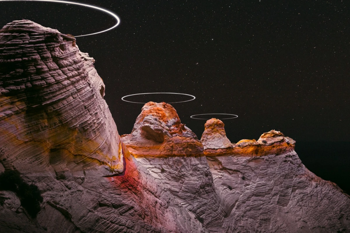 These images included the trails of the drones to create eerie floating halos in the sky