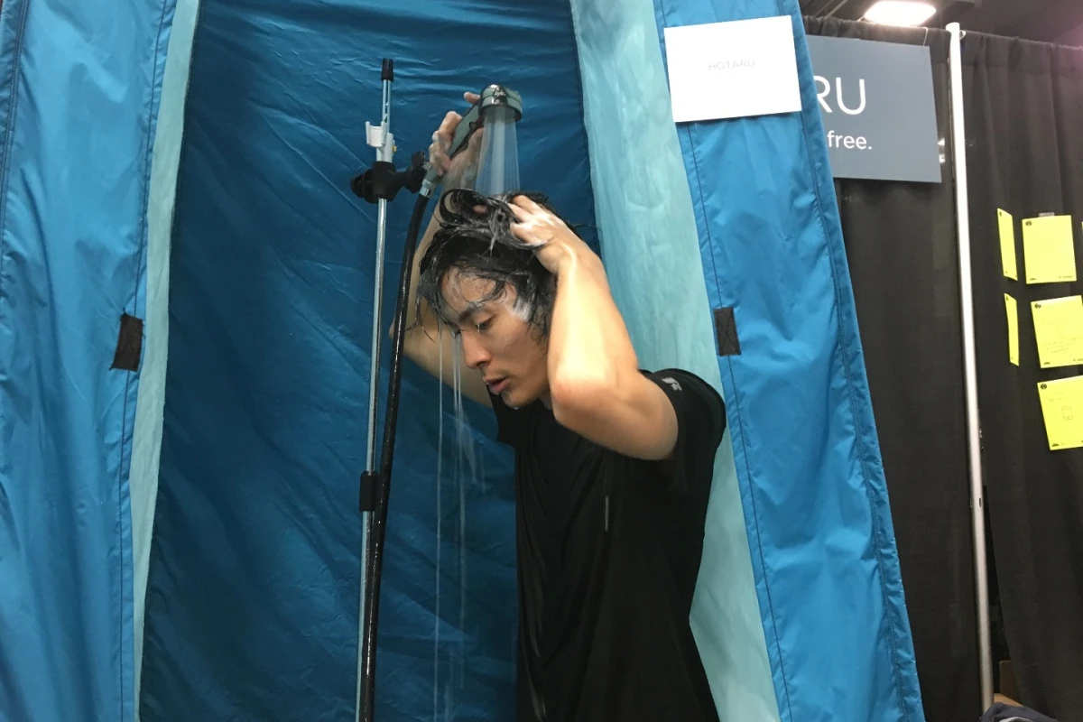One of the Hotru creators getting clean at the SXSW trade show