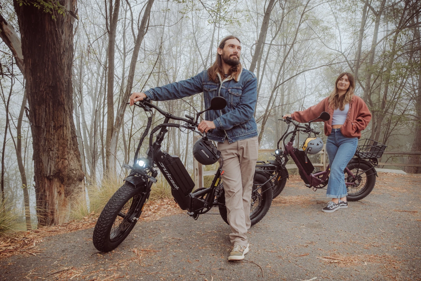 The JetCurrent Pro ebike sports, 4-inch-wide knobby tires, front suspension and a 50-lb rear cargo rack