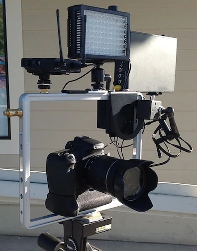 The Padcaster frame being used as a DSLR mount