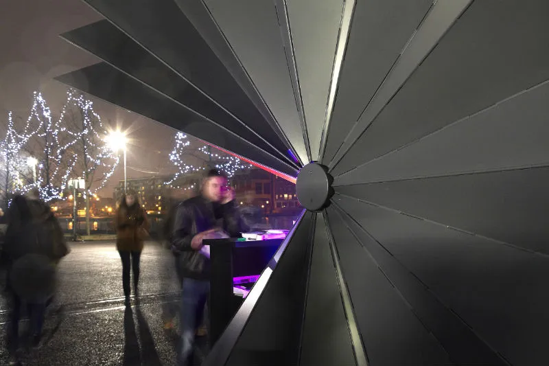 A view of the kiosk's opening mechanism
