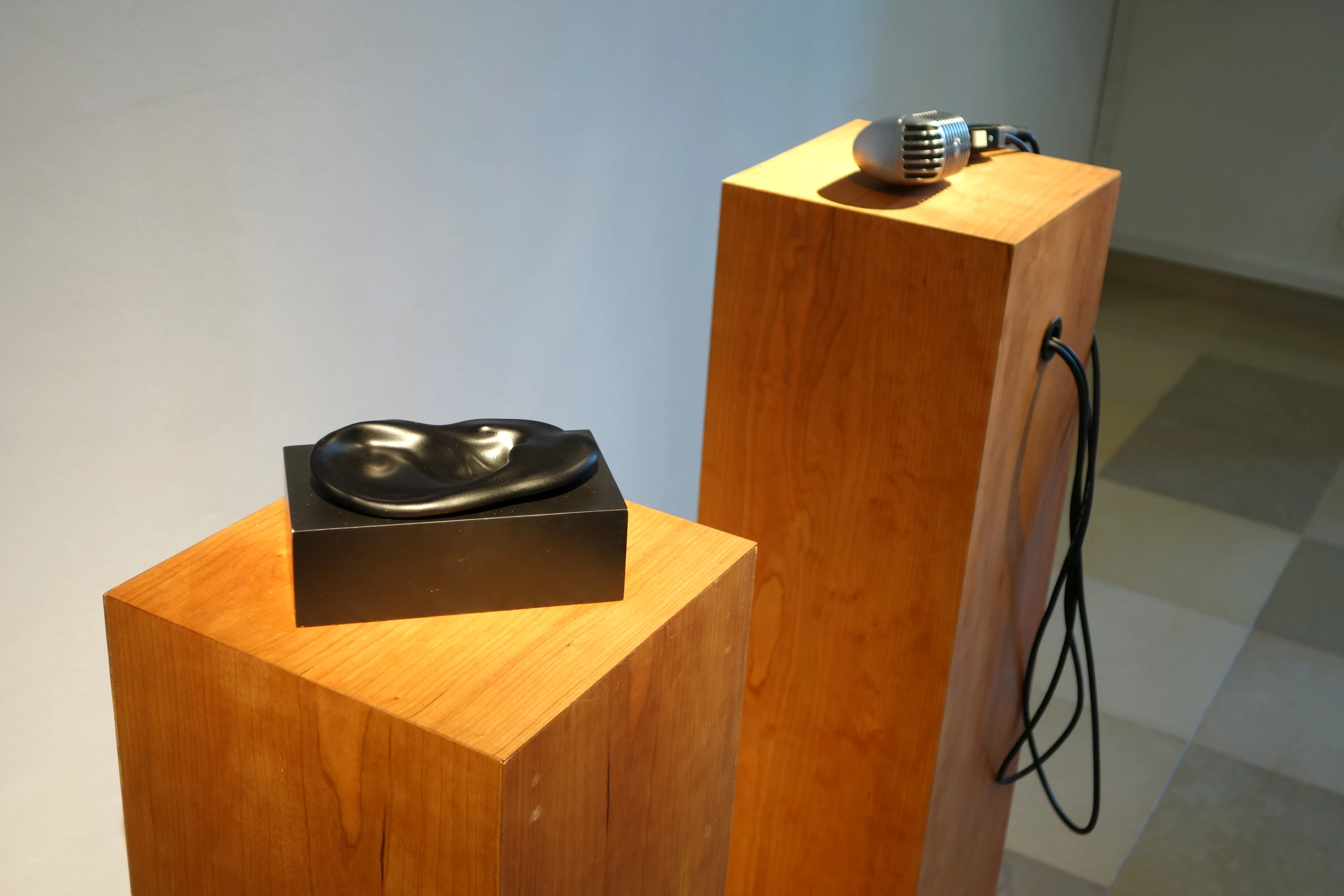 An artificial aluminum ear was used in an installation of Ishin-Den-Shin at ARS electronica (Photo: Disney Research)