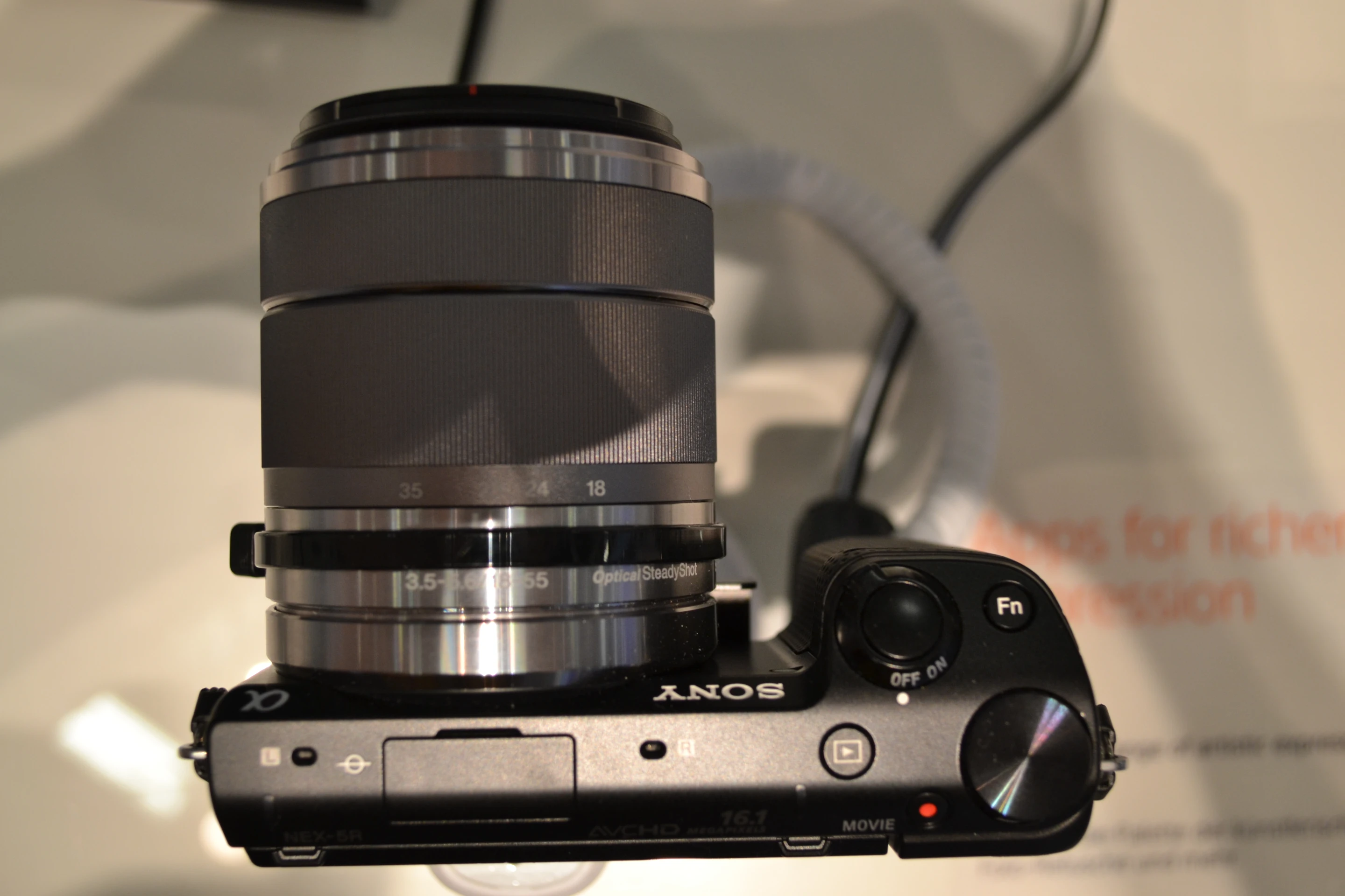The control dial which sits atop the Sony NEX-5R gives more experienced photographers the ability make quick and easy manual adjustments